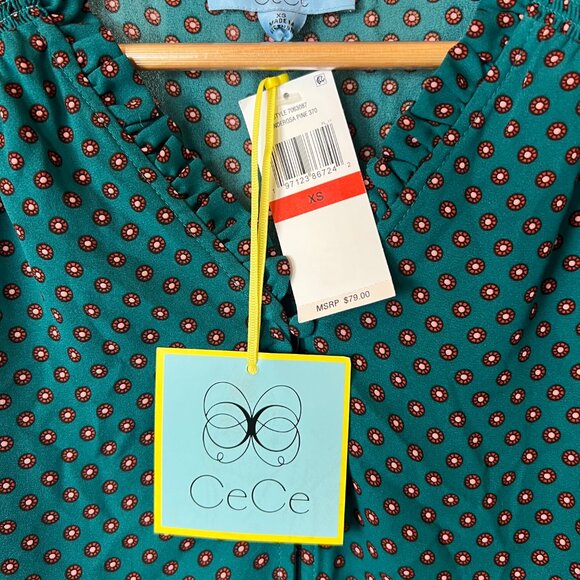 Cece | Ponderosa Pine Green Ruffle Blouse | NWT Polka Dot | XS - Picture 5 of 8